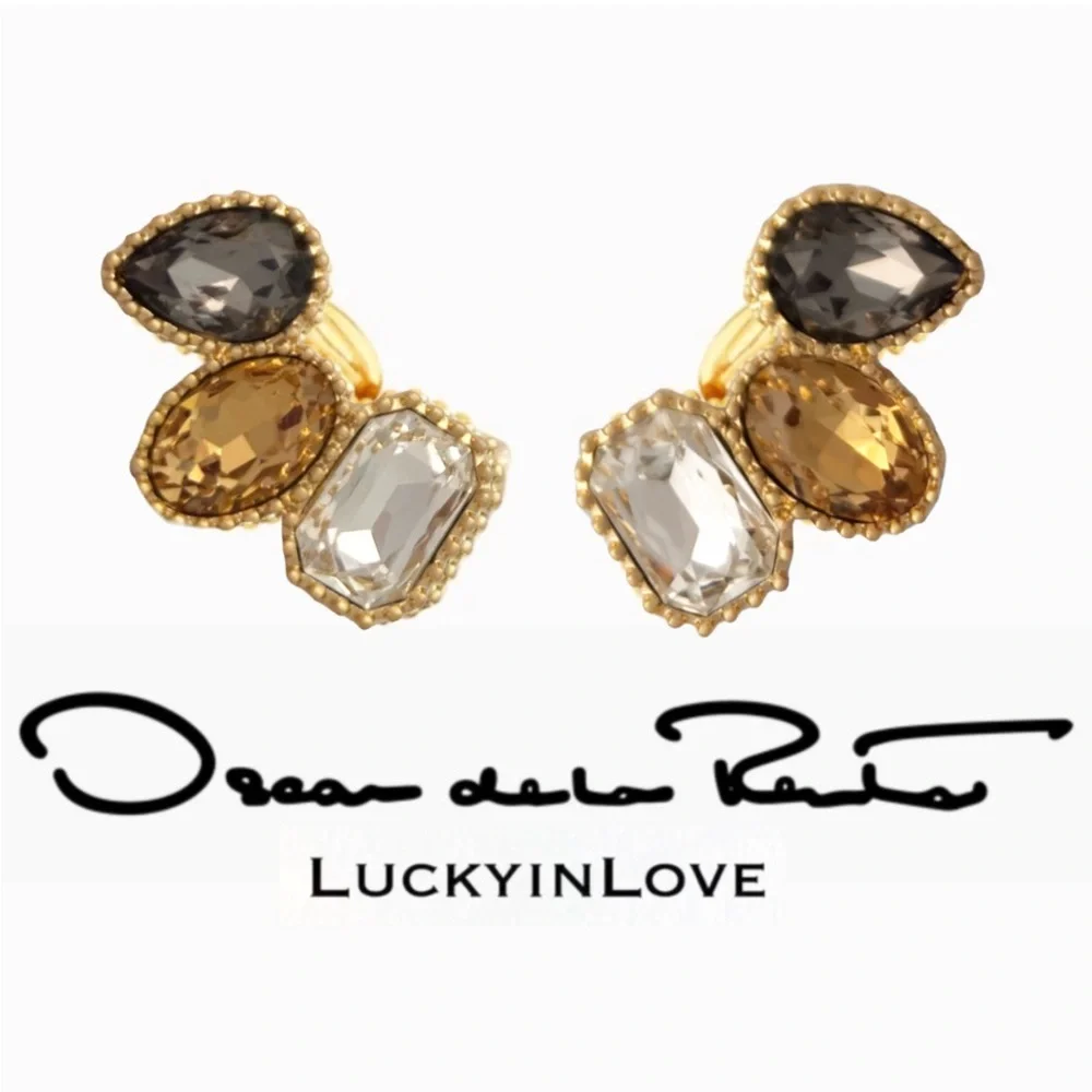 OSCAR de La Renta • Neutrals. Emerald-Cut Scramble Ear Cuffs Clip On.